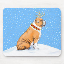 Bulldog Christmas Reindeer Red & White mousepads