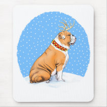 Bulldog Christmas Reindeer Red & White mousepads