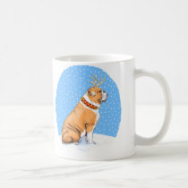 Bulldog Christmas Reindeer Red & White mugs