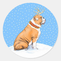 Bulldog Christmas Reindeer Red & White stickers