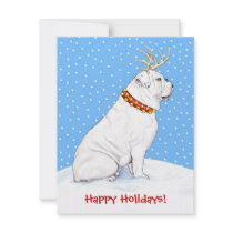 Bulldog Christmas Reindeer White Invitation