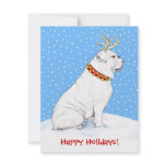 Bulldog Christmas Reindeer White Invitation