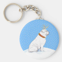 Bulldog Christmas Reindeer White keychains
