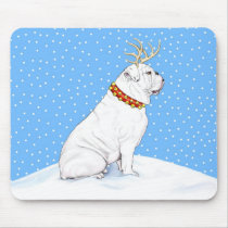 Bulldog Christmas Reindeer White mousepads