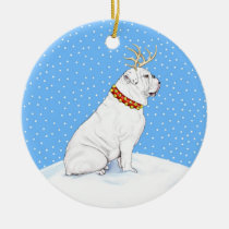 Bulldog Christmas Reindeer White ornaments