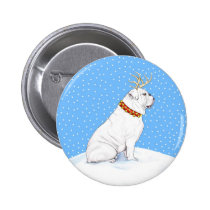 Bulldog Christmas Reindeer White buttons