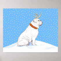 Bulldog Christmas Reindeer White posters