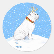 Bulldog Christmas Reindeer White stickers