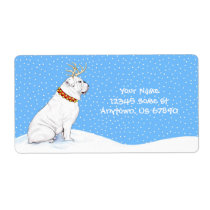 Bulldog Christmas Reindeer White labels