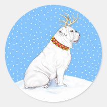 Bulldog Christmas Reindeer White stickers