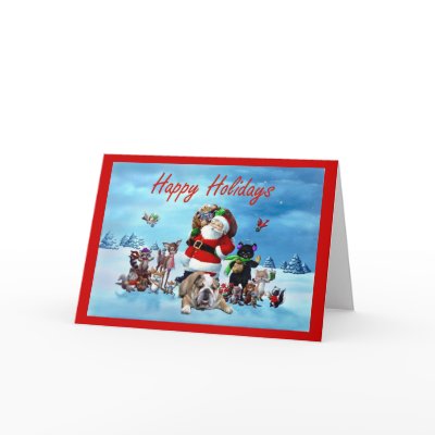 Bulldog Christmas Santa and Animals Greeting Card