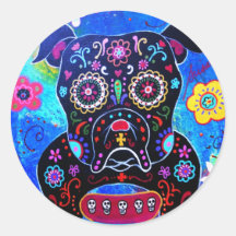 Bulldog Dia de los Muertos Painting Round Stickers