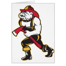 bulldog dog fireman firefighter greeting cards