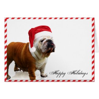 Bulldog Dog in Santa Hat Christmas Card