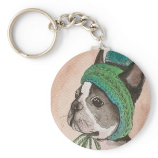 French bulldog with wool cap keychain