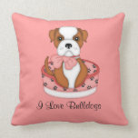 Bulldog in Bed (Girl) Throw Pillow