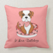 Bulldog in Bed (Girl) throwpillow