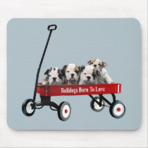 Bulldog Puppies In Wagon Mousepad