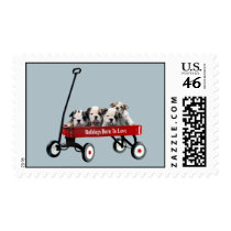 Bulldog Puppies In Wagon Postage
