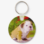 Bulldog puppy art keychain