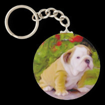 Bulldog puppy art keychain