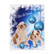 Bulldog Puppy Let It Snow Holiday Greeting Postcard