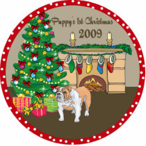 Bulldog Puppy's First Christmas Ornament 2009 photo sculptures by freespiritdesigns Bulldog Puppy's First Christmas Ornament 2009 photo sculptures