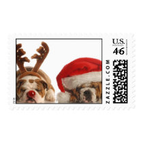 Bulldog Santa and Rudolph Stamps
