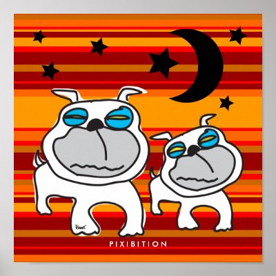 Bulldog Twin With Eclipse And Star Poster by pixibition