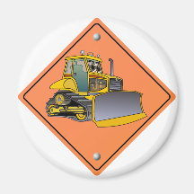 Bulldozer Cartoon Construction Sign Fridge Magnet