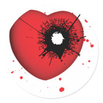 Bullet Hole Heart Round Stickers