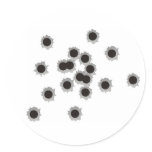Bullet holes from a rifle or gun, possibly shotgun round sticker