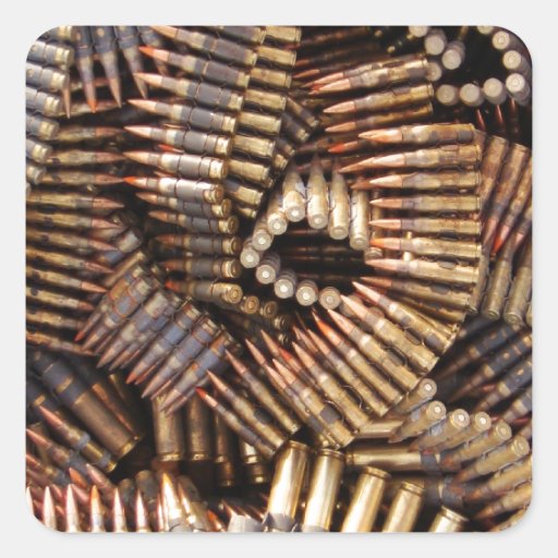 Bullets, ammunition square sticker Zazzle