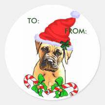 Bullmastiff Christmas Gifts, TO:, FROM: Round Stickers