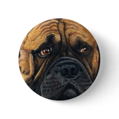 Bullmastiff Waiting - Dog Breed Art Pinback Buttons by mwrighton