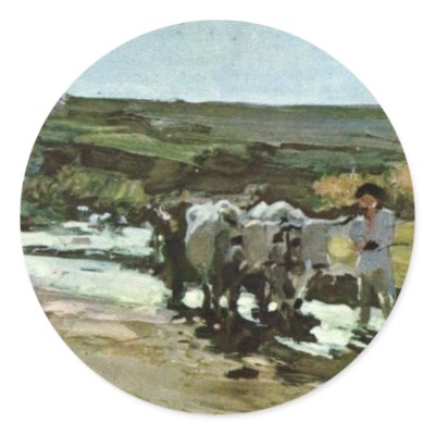 Bullock Cart In The Ford By Grigorescu Nicolae Stickers by Artcollection
