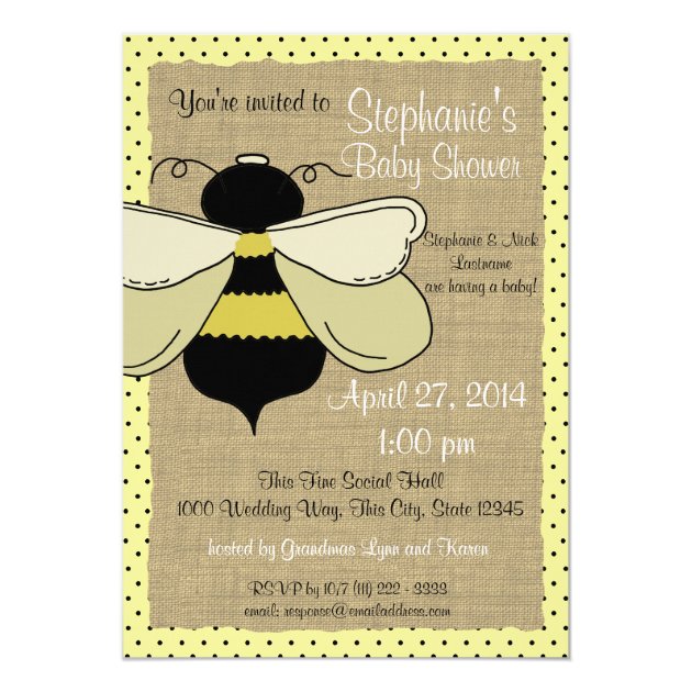 Bumble Bee and Burlap Bridal Shower Card (front side)
