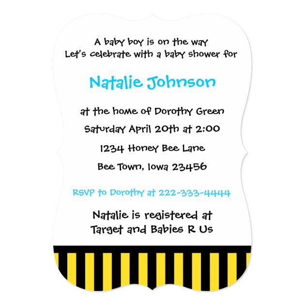 Bumble Bee Baby Shower Card