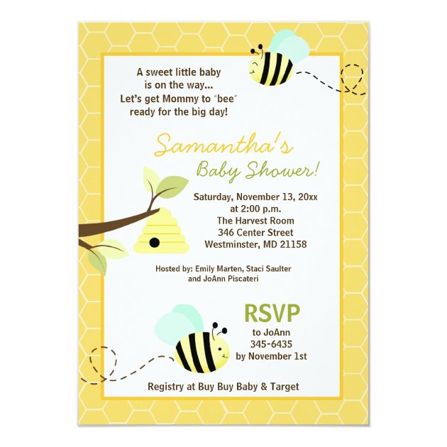 Bumble Bee Baby Shower Invitation 4.25 x 6.5 Size