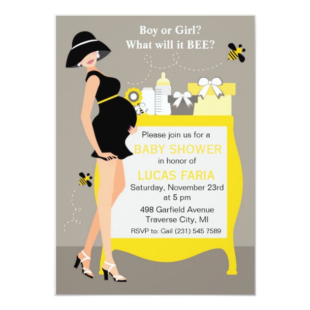 Bumble Bee Baby Shower Invitations Gender Reveal (front side)