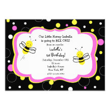 Bumble Bee Birthday Party Invitations pink