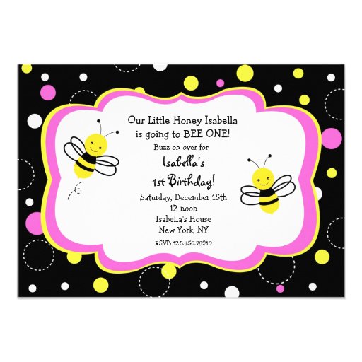Bumble Bee Birthday Party Invitations pink