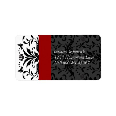 Bumble Bee Black Damask  Address Labels Red Trim