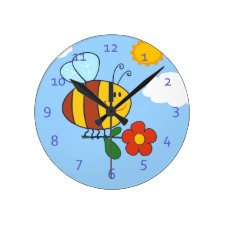 Bumble Bee Cartoon Design Round Clock