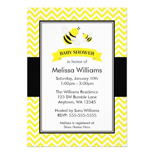 Bumble Bee Chevron Baby Shower Invitations (front side)
