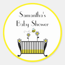 Bumble Bee Crib Baby Shower Round Stickers