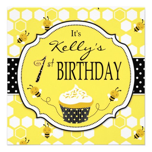 Bumble Bee Cupcake First Birthday Custom Invites