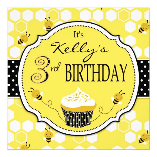 Bumble Bee Cupcake Third Birthday Invites