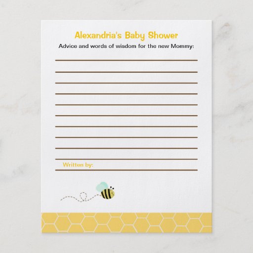 Bumble Bee Custom Flyer Baby Shower Advice Cards : Zazzle