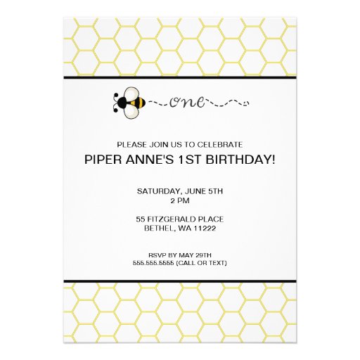 Bumble Bee First birthday party invite ONE